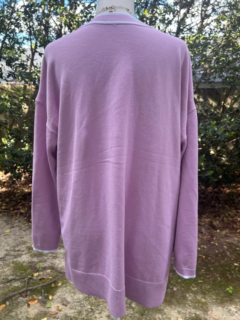 Lavendar V-Neck Button Front Women's Cardigan - Picture 3 of 4